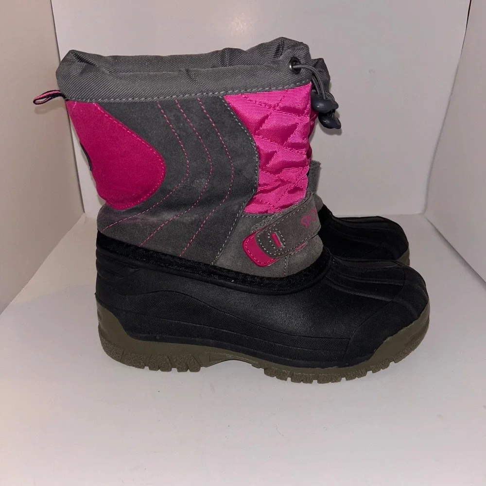 SPORTO Kids Winter Snow‎ Boots Pink Gray Waterproof Warm Size L 4-5 No Flaws